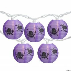10-Count Purple and Black Spider Paper Lantern Halloween Lights 8.5ft White Wire