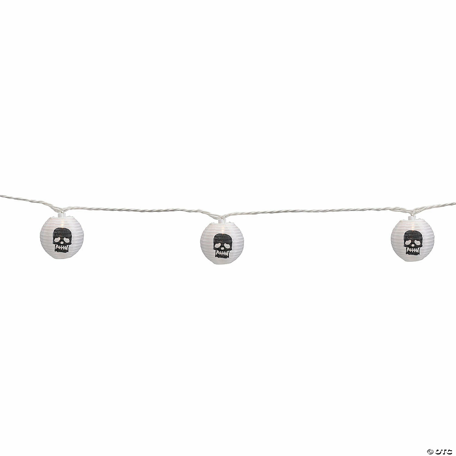 10-Count White and Black Skull Paper Lantern Halloween Lights 8.5ft White Wire - Image 3