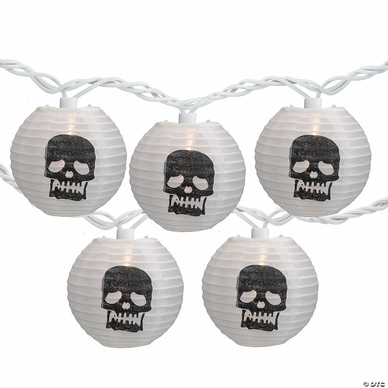 10-Count White and Black Skull Paper Lantern Halloween Lights 8.5ft White Wire