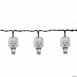 10 White Skull LED Halloween Lights - 5.75 ft Black Wire