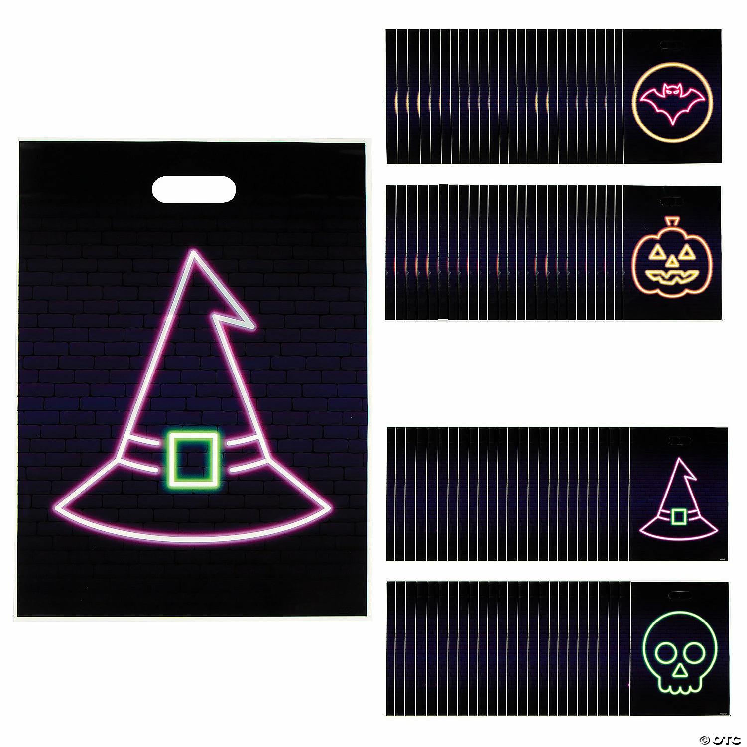 12 1/2” x 17" Neon Halloween Plastic Goody Bags- 100 Pc.