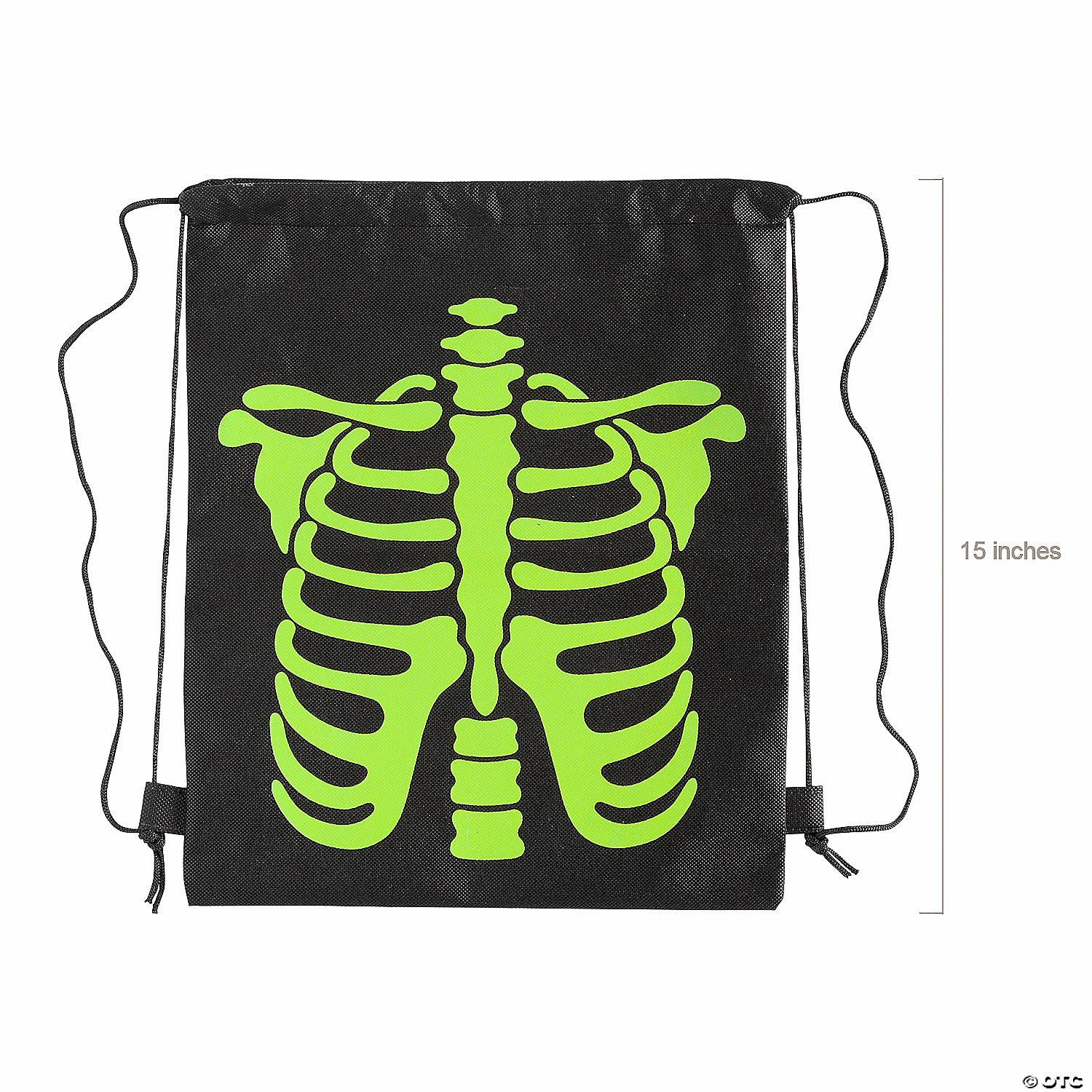12" x 15" Medium Glow-in-the-Dark Skeleton Nonwoven Drawstring Bags – 12 Pc. - Image 2