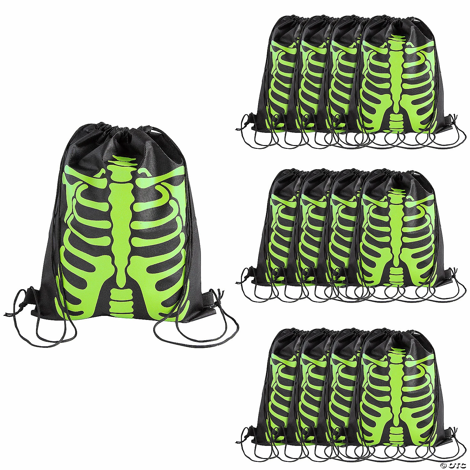 12" x 15" Medium Glow-in-the-Dark Skeleton Nonwoven Drawstring Bags – 12 Pc.