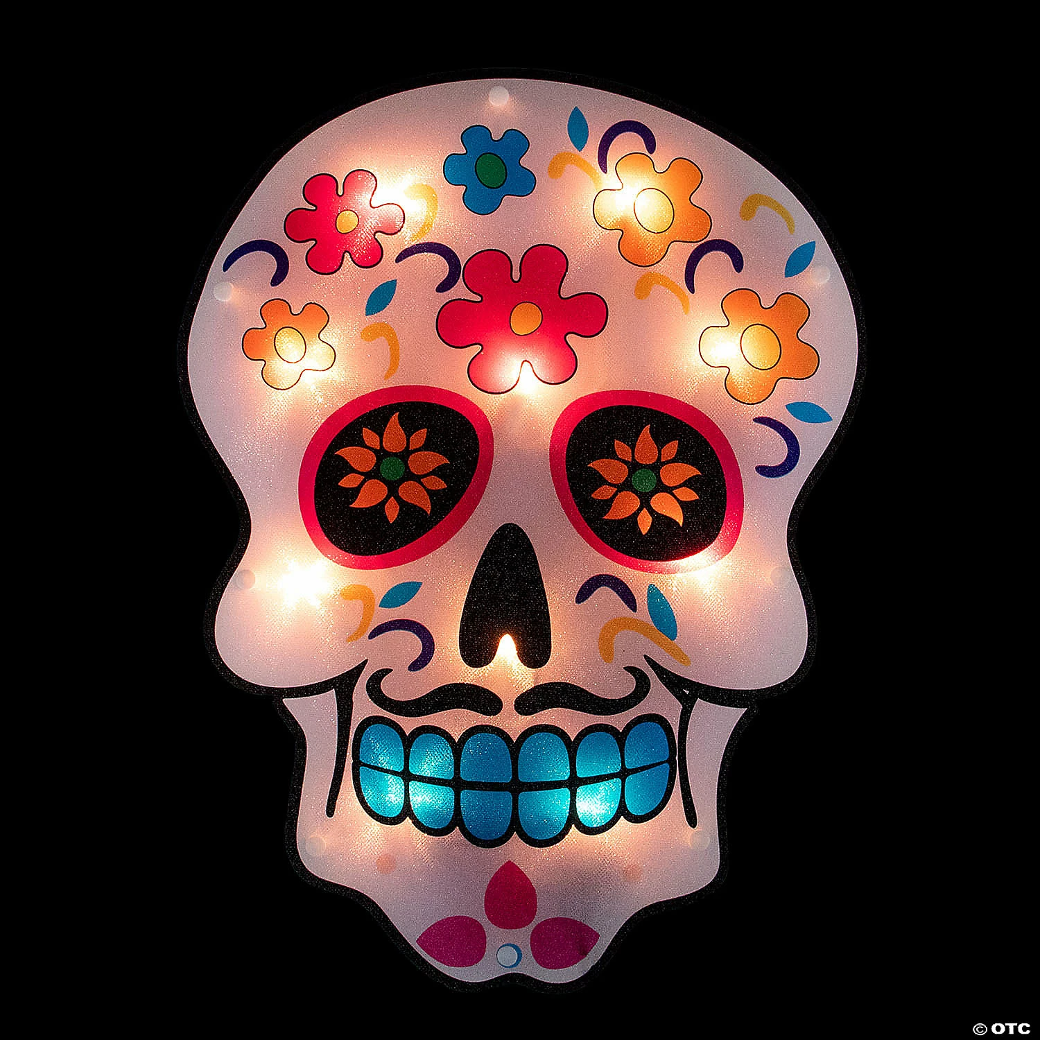 15" Lighted Day of the Dead Sugar Skull Halloween Window Silhouette Decor - Image 3