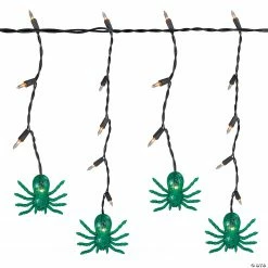 35ct Green Spider Halloween Icicle Lights- 3ft Black Wire