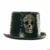 Adult Silver Reversible Sequin Skull Top Hat