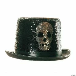 Adult Silver Reversible Sequin Skull Top Hat