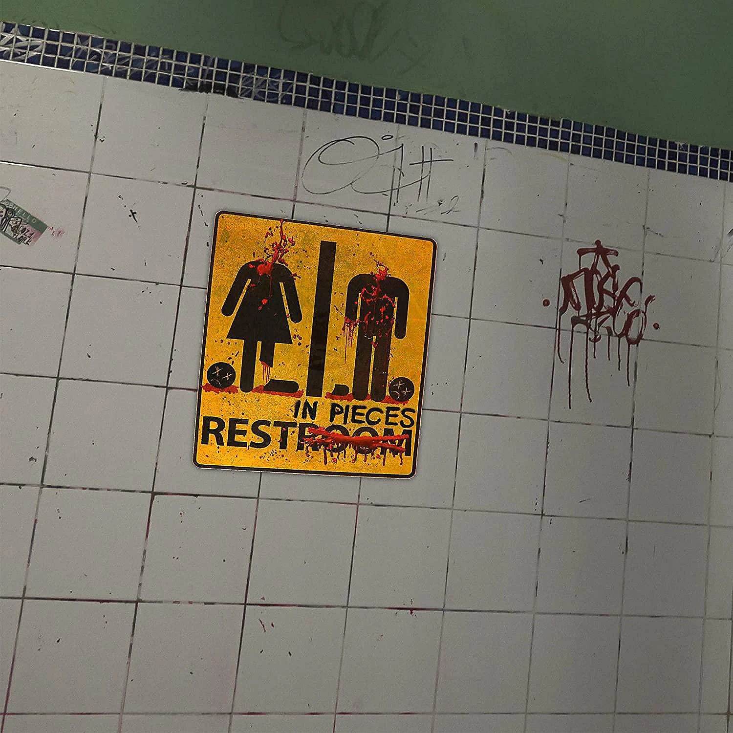 Bloody Restroom Sign Sticker - Halloween, Haunted House and Horror Themed Parties Bathroom Door Decoration - Image 2