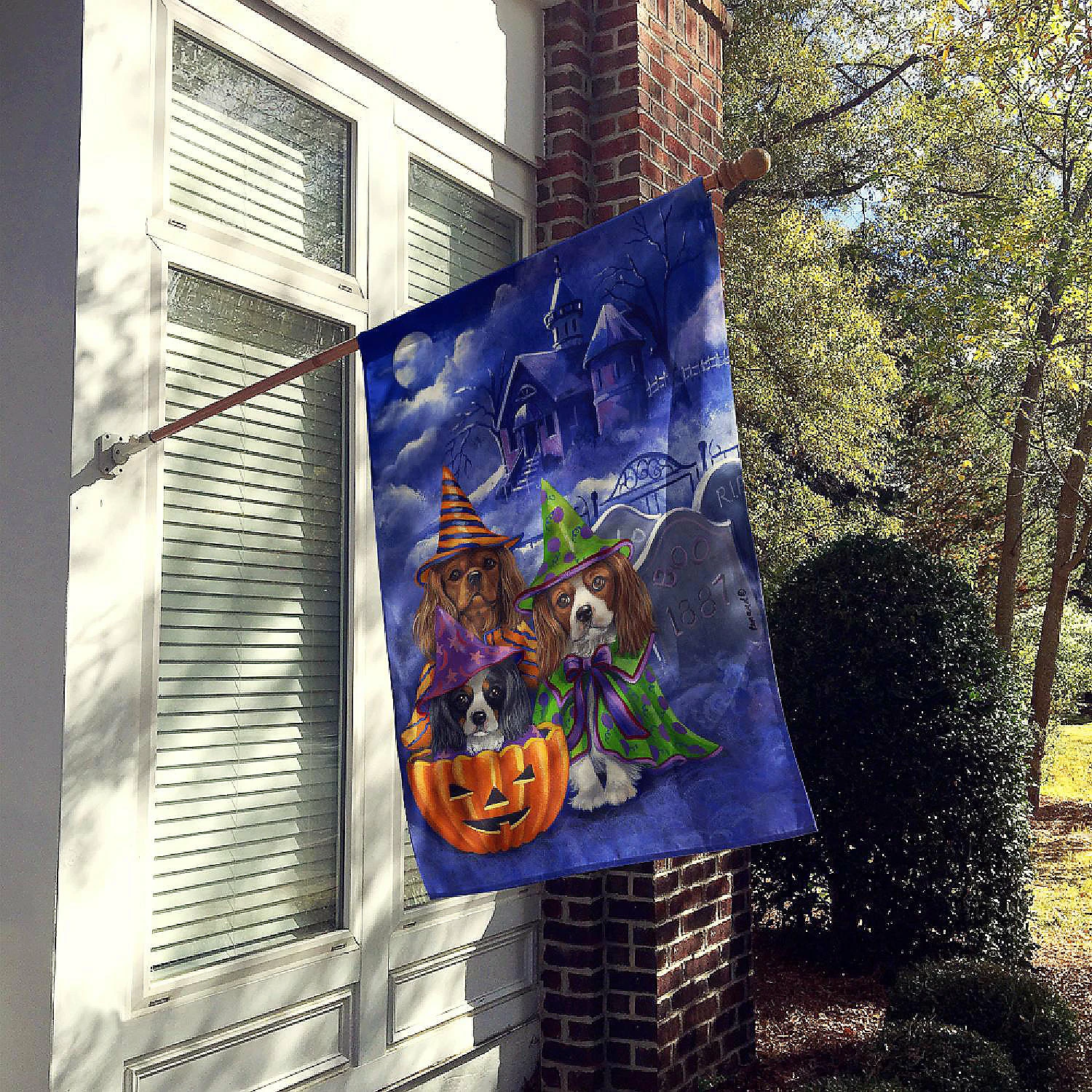 Caroline's Treasures, Halloween, Cavalier Spaniel Halloween House Flag Canvas House Size, 28 x 40, Dogs - Image 2