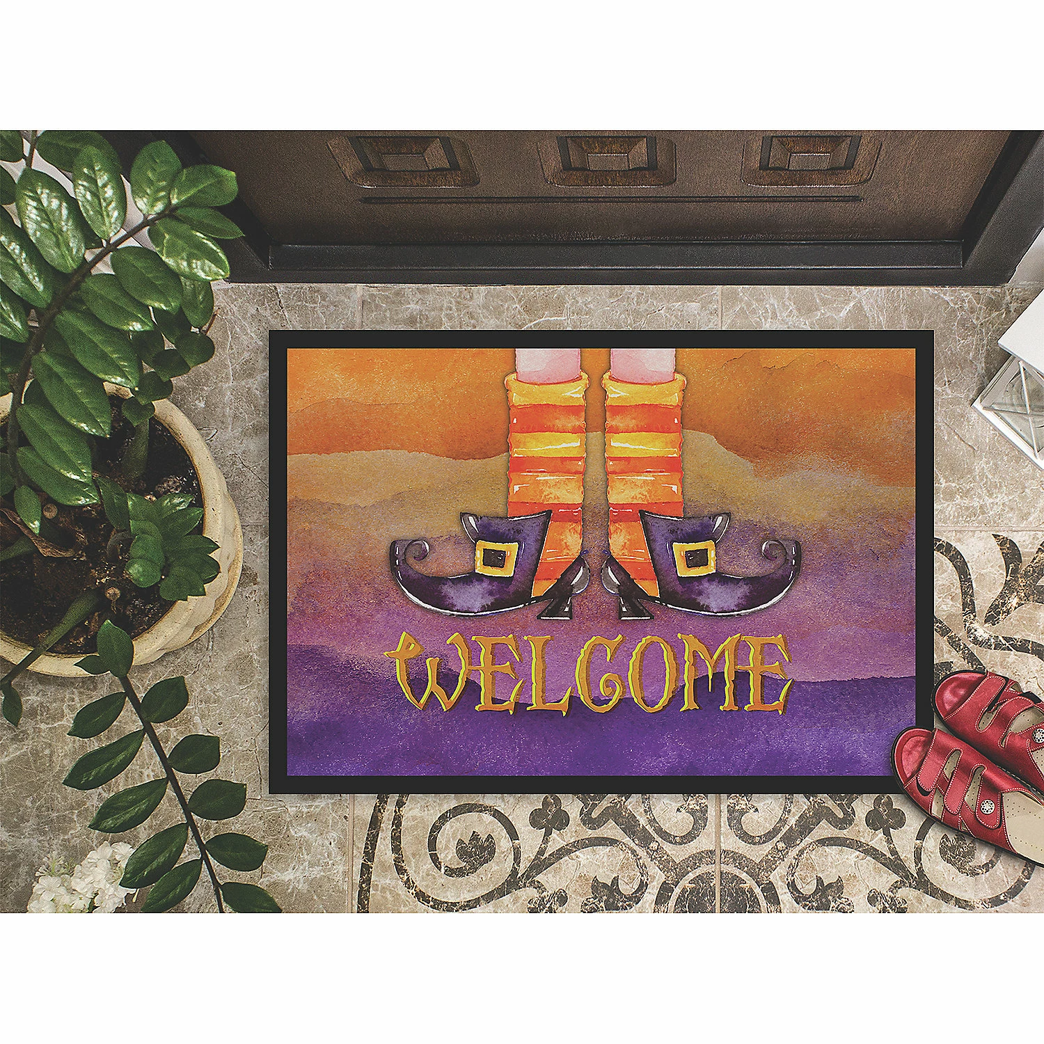 Caroline's Treasures, Halloween, Halloween Welcome Witches Feet Indoor or Outdoor Mat 24x36, 36 x 24, Seasonal - Image 3