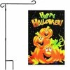 G128 - Combo Pack: Garden Flag Stand Black 36x16IN and Garden Flag Happy Halloween Three Pumpkins 12x18IN