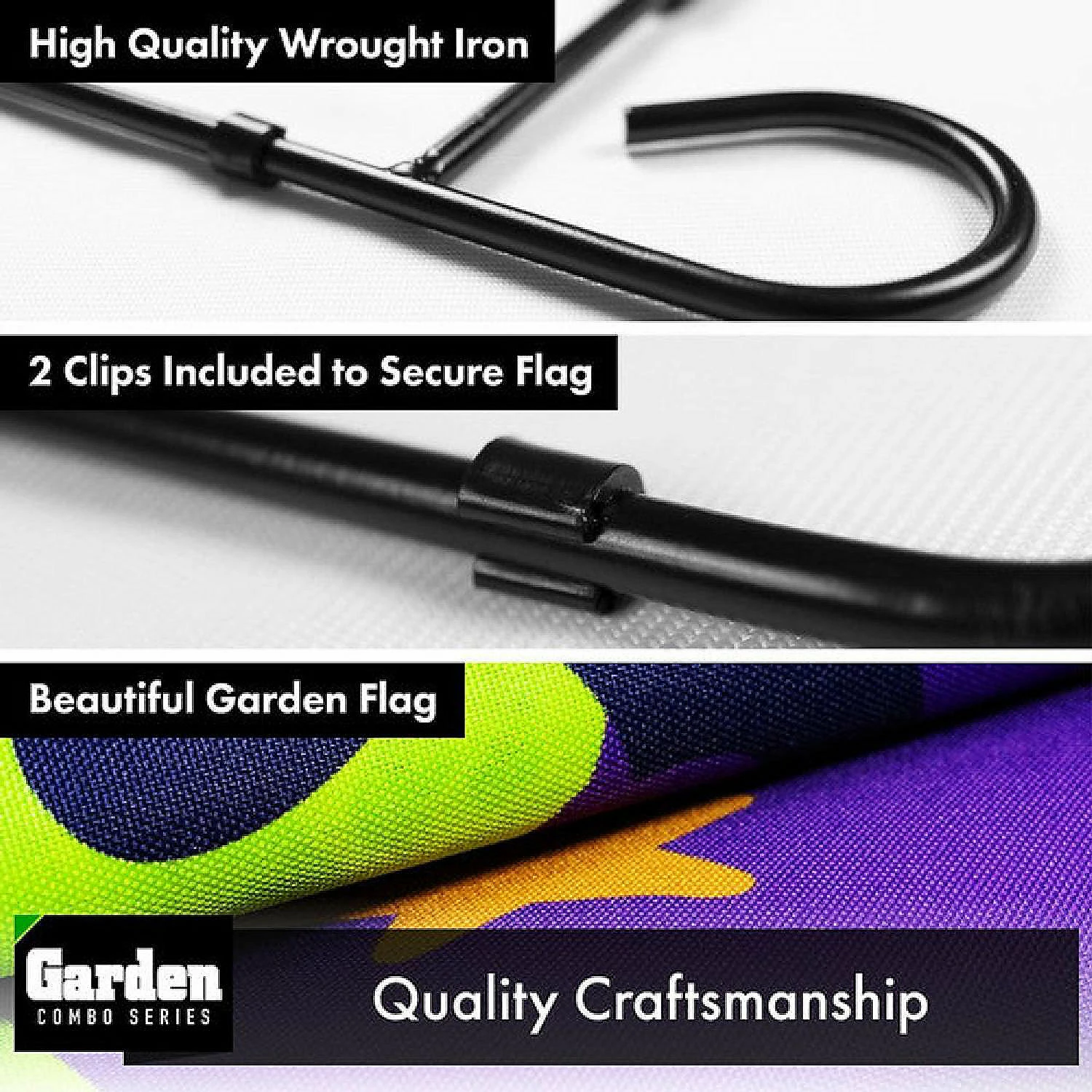 G128 - Combo Pack: Garden Flag Stand Black 36x16IN and Garden Flag Trick or Treat Purple Witch Hat Green 12x18IN - Image 3