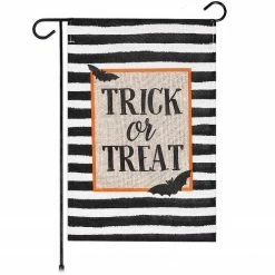 G128 - Garden Flag Halloween Decoration Trick or Treat Bats and Black and White Stripes 12"x18" Burlap Polyester
