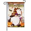 G128 - Garden Flag Halloween Decoration Trick or Treat Witch Hat Gnome with Broom 12"x18"