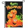G128 Halloween Garden Flag, Happy Halloween Quote with Pumpkins Garden Yard Decorations, Rustic Holiday Seasonal Outdoor Flag 12 x 18 Inch