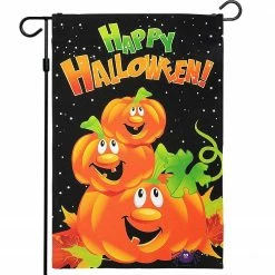 G128 Halloween Garden Flag, Happy Halloween Quote with Pumpkins Garden Yard Decorations, Rustic Holiday Seasonal Outdoor Flag 12 x 18 Inch