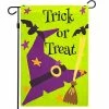 G128 Halloween Garden Flag, Trick or Treat Quote with Witch Garden Yard Decorations, Rustic Holiday Seasonal Outdoor Flag 12 x 18 Inch