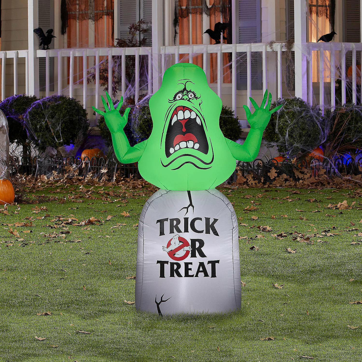Gemmy Airblown Inflatable Ghostbusters Slimer with Tombstone 5 ft Tall green - Image 2