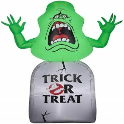 Gemmy Airblown Inflatable Ghostbusters Slimer with Tombstone 5 ft Tall green