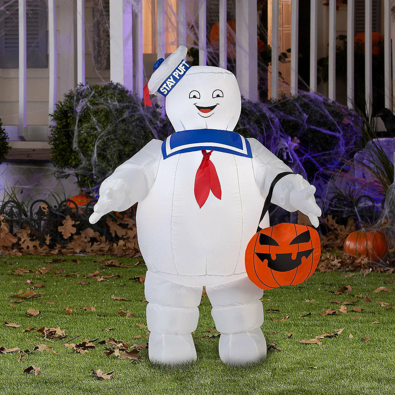 Gemmy Airblown Stay Puft with Pumpkin Tote Ghostbusters 3.5 ft Tall white - Image 2