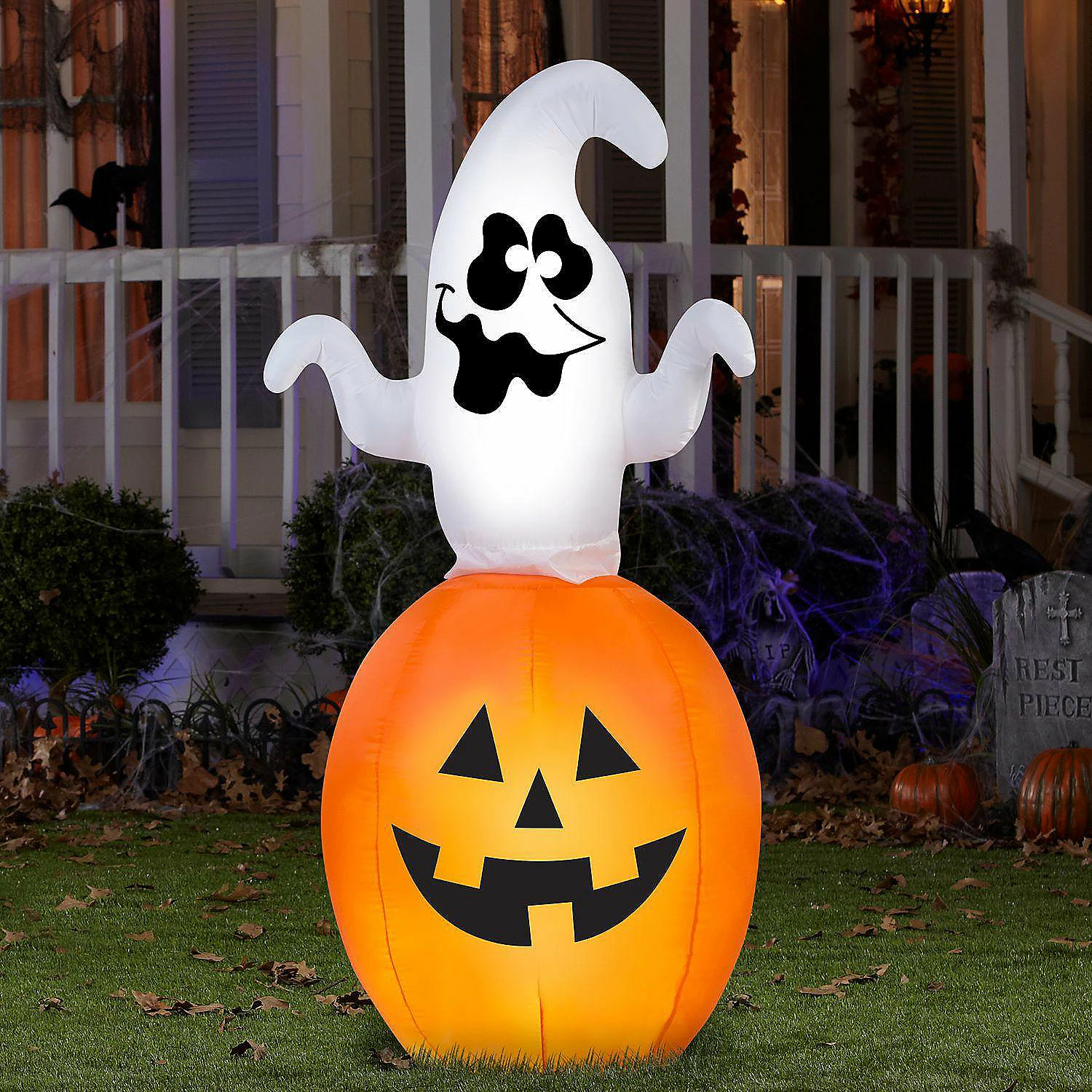Gemmy Animated Airblown Spinning Ghost in Pumpkin 5.5 ft Tall Multicolored - Image 2