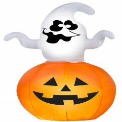 Gemmy Animated Airblown Spinning Ghost in Pumpkin 5.5 ft Tall Multicolored