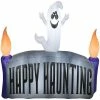 Gemmy Christmas Airblown Inflatable Ghost with Happy Haunting Sign Scene 5 ft Tall grey