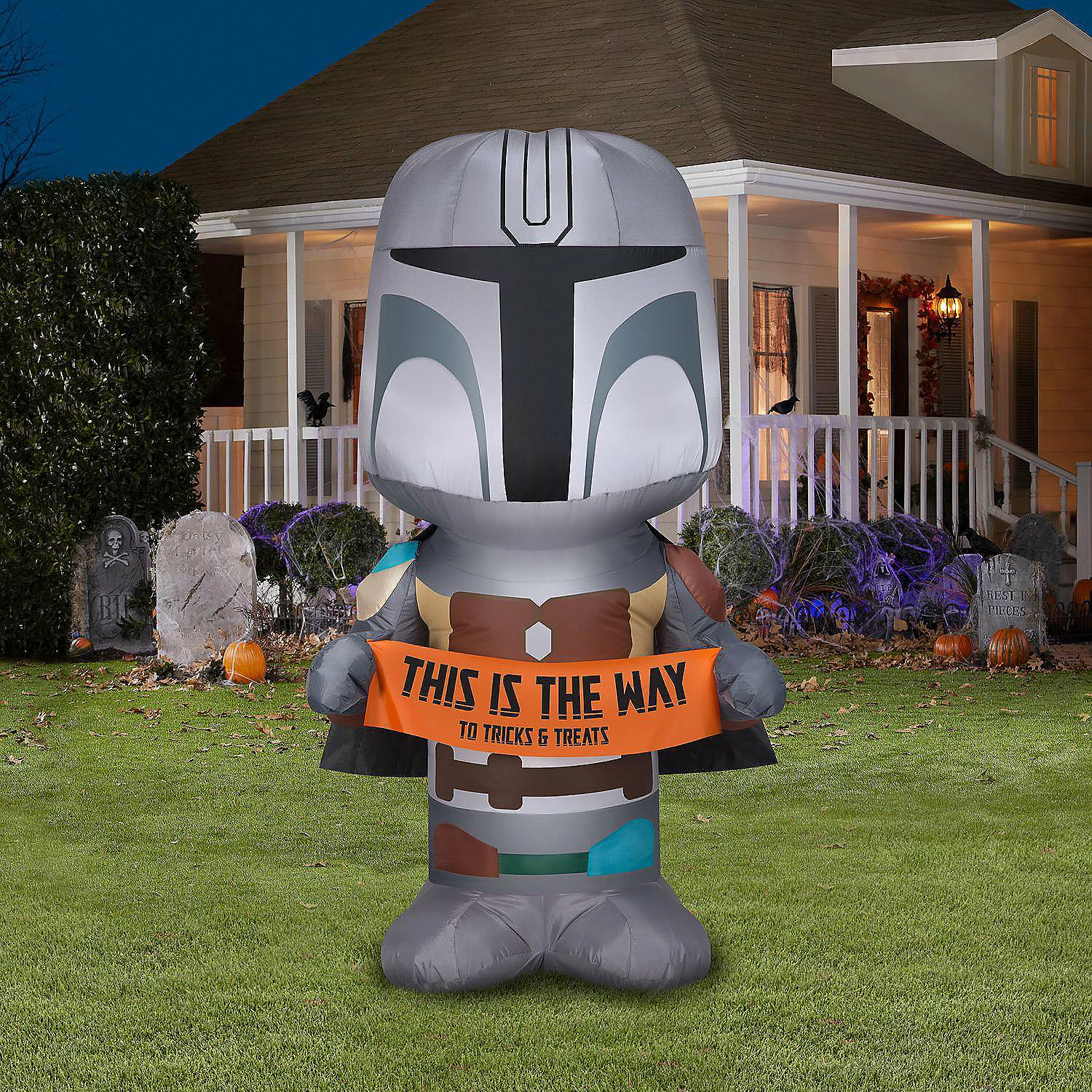 Gemmy Christmas Airblown Inflatable Inflatable Mandalorian with Halloween Banner 5 ft Tall grey - Image 2