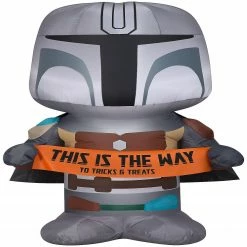 Gemmy Christmas Airblown Inflatable Inflatable Mandalorian with Halloween Banner 5 ft Tall grey