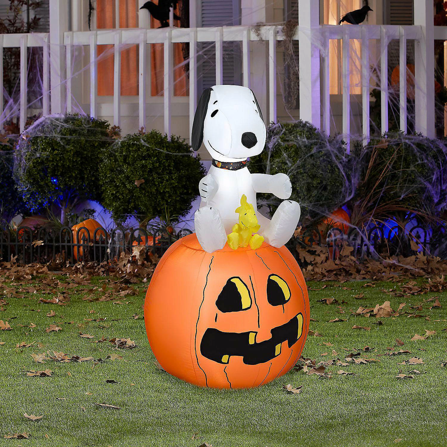 Gemmy Christmas Airblown Inflatable Snoopy with Halloween Collar and Woodstock on Pumpkin 3.5 ft Tall - Image 2