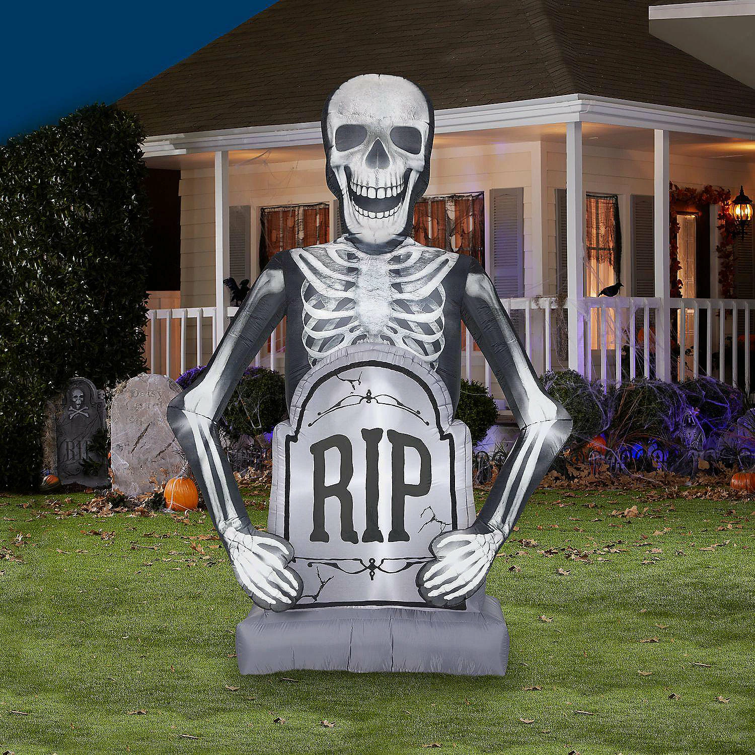 Gemmy Photorealistic Airblown Skeleton with Tombstone Giant 10 ft Tall Multicolored - Image 2