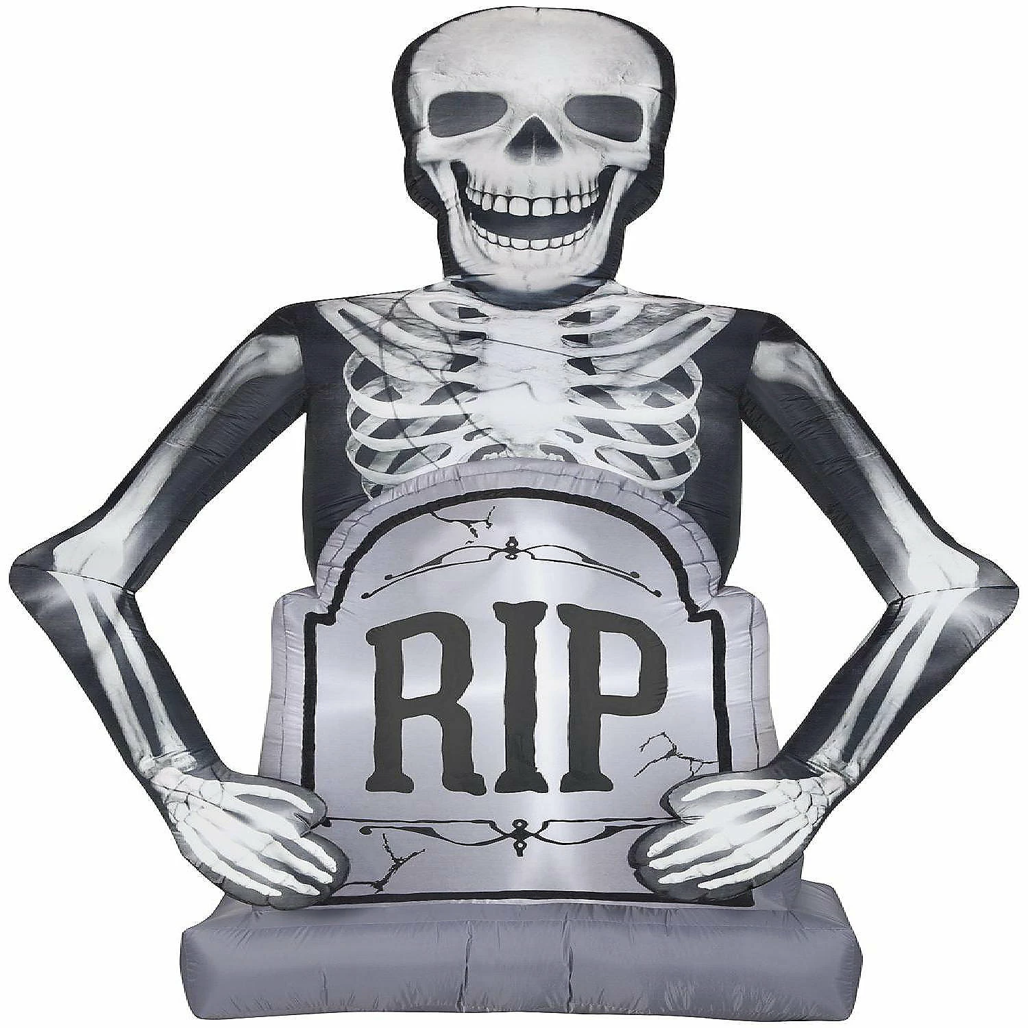Gemmy Photorealistic Airblown Skeleton with Tombstone Giant 10 ft Tall Multicolored