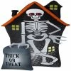Gemmy Projection Airblown StarSpinner Skeleton and Haunted House Tombstone Scene (White) 8 ft Tall