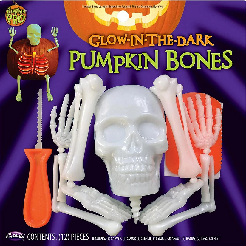 Halloween Glow In The Dark Skellington Bones Pumpkin Carving & Decorating Kit