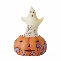 Jim Shore Miniature White Ghost in Pumpkin Mini Halloween Figurine 4 Inch