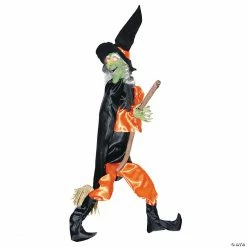 Leg Kicking Witch With Broom Halloween Decoration