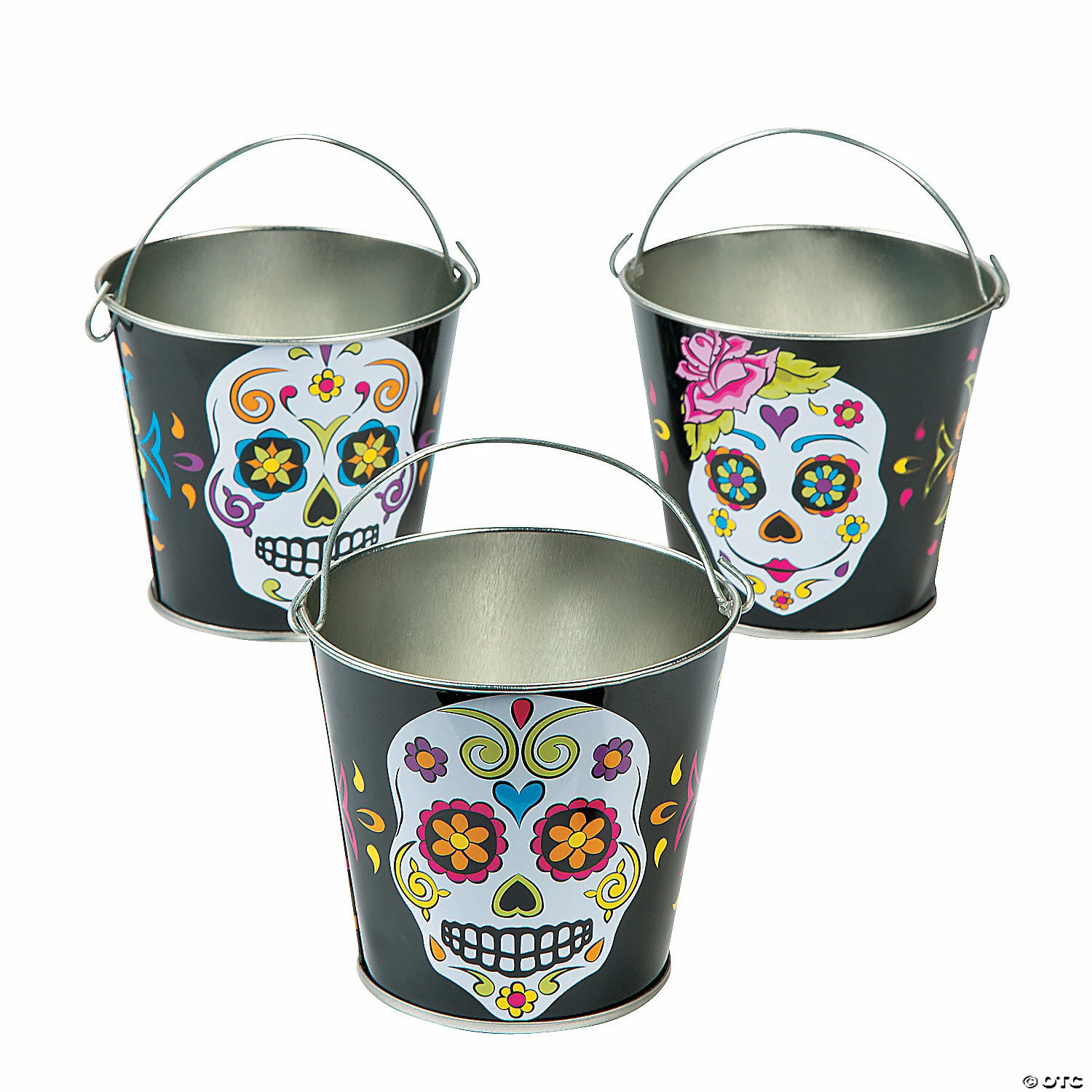 Mini Neon Day of the Dead Pails - 12 Pc.