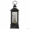 Northlight 11" Black and Brushed Silver LED Skull Head Halloween Snow Globe Lantern