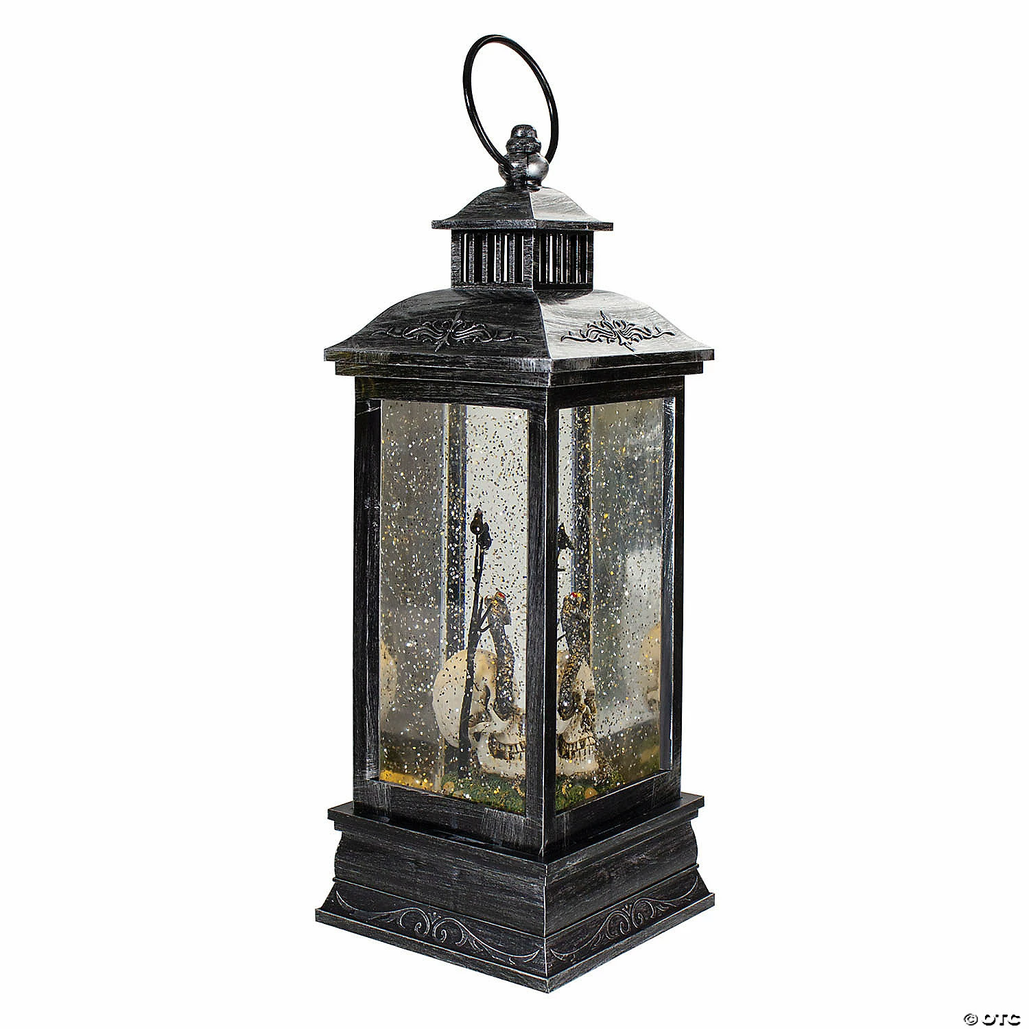 Northlight 11" Black and Brushed Silver LED Skull Head Halloween Snow Globe Lantern - Image 2