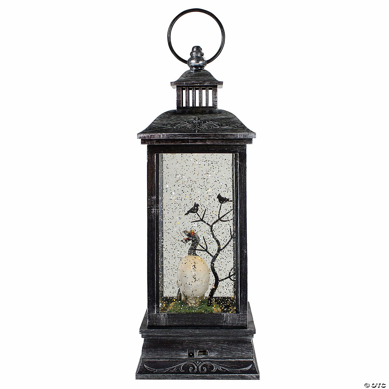 Northlight 11" Black and Brushed Silver LED Skull Head Halloween Snow Globe Lantern - Image 3