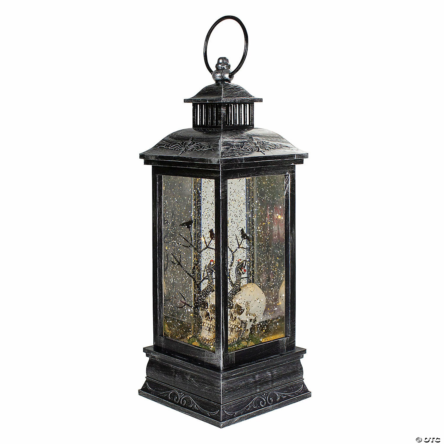 Northlight 11" Black and Brushed Silver LED Skull Head Halloween Snow Globe Lantern - Image 4