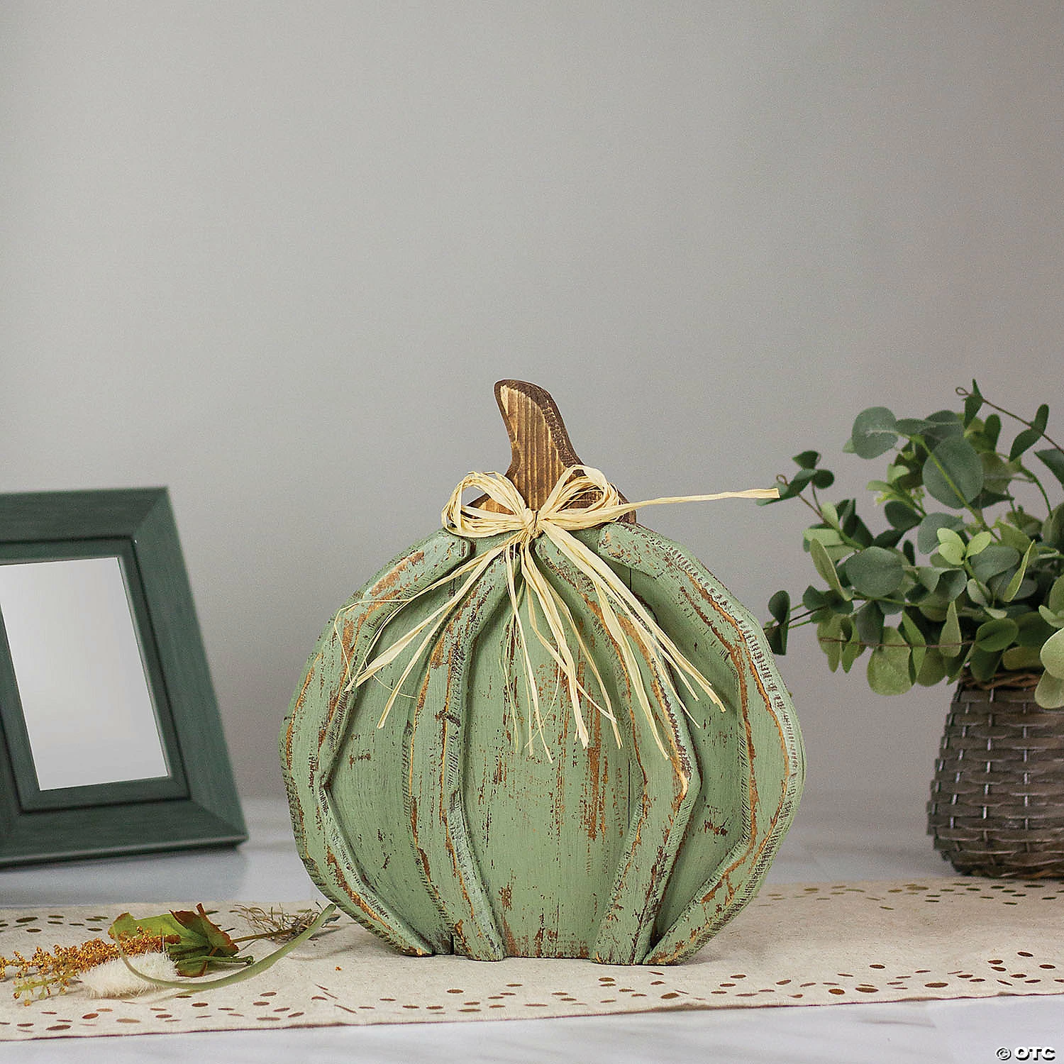 Northlight 12-Inch Green Distressed Halloween Fall Pumpkin Decoration - Image 2