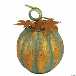 Northlight 13" Orange and Green Autumn Pumpkin Tabletop Decor- Metal