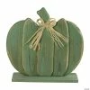 Northlight 14" Green Slatted Halloween Table Top Pumpkin with Bow