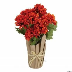 Northlight 20" Orange Fall Harvest Artificial Mum Plant in a Pot