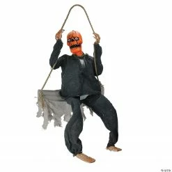 Northlight 28" Black and Orange Hanging Play Swing Pumpkin Man Halloween Decor