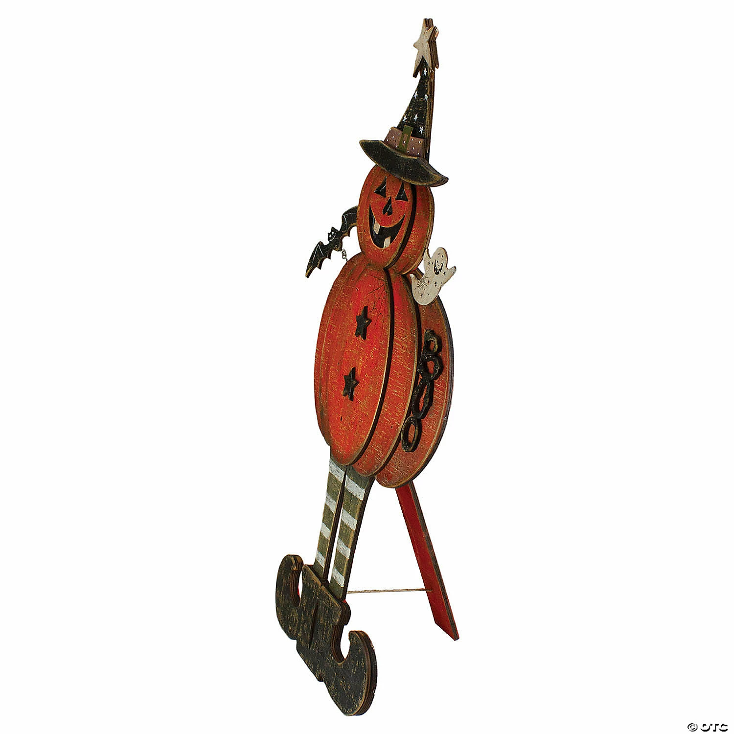 Northlight 28" Lighted Standing Pumpkin With A Ghost And Bat Halloween Tabletop Decor - Image 3