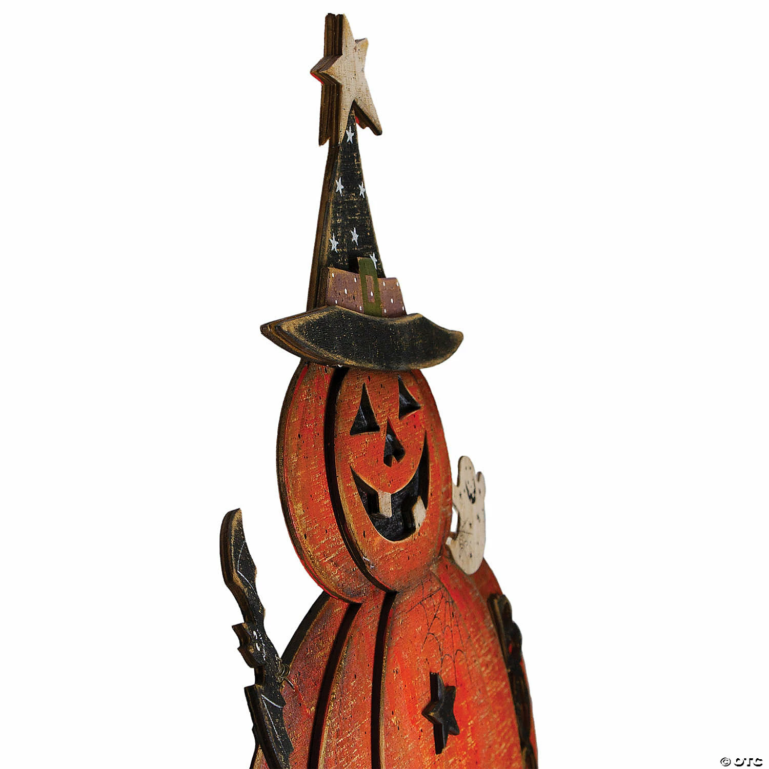 Northlight 28" Lighted Standing Pumpkin With A Ghost And Bat Halloween Tabletop Decor - Image 4