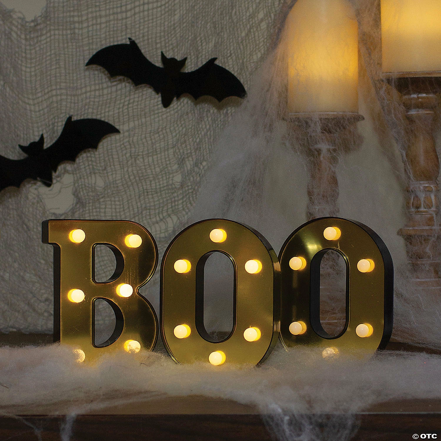 Northlight 6.5" Lighted Black and Gold BOO Halloween Marquee Sign - Image 2