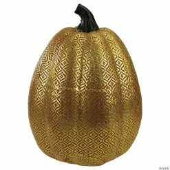 Northlight Orange and Gold Diamond Patterned Halloween Pumpkin Tabletop Decoration